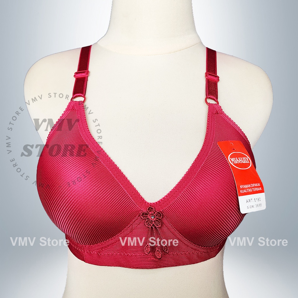 Bra Wanita Tanpa Kawat Misslily 5180 Cup B Besar Bh Kait 3 Motif Garis Elegan Stripe Miss Lily Canti