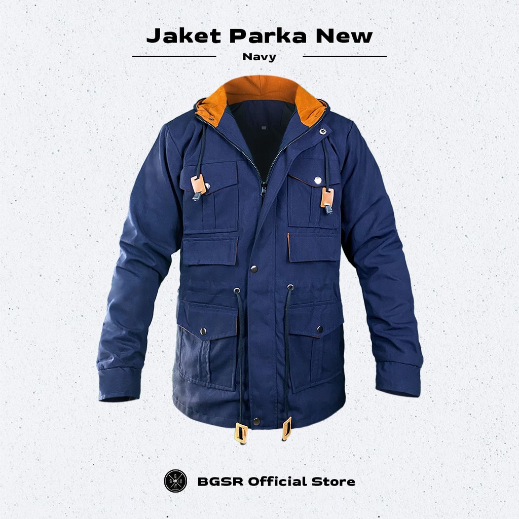 Jaket Parka Pria Hoodie Sleting Saku Dalam Canvas Suede Tebal Adem New