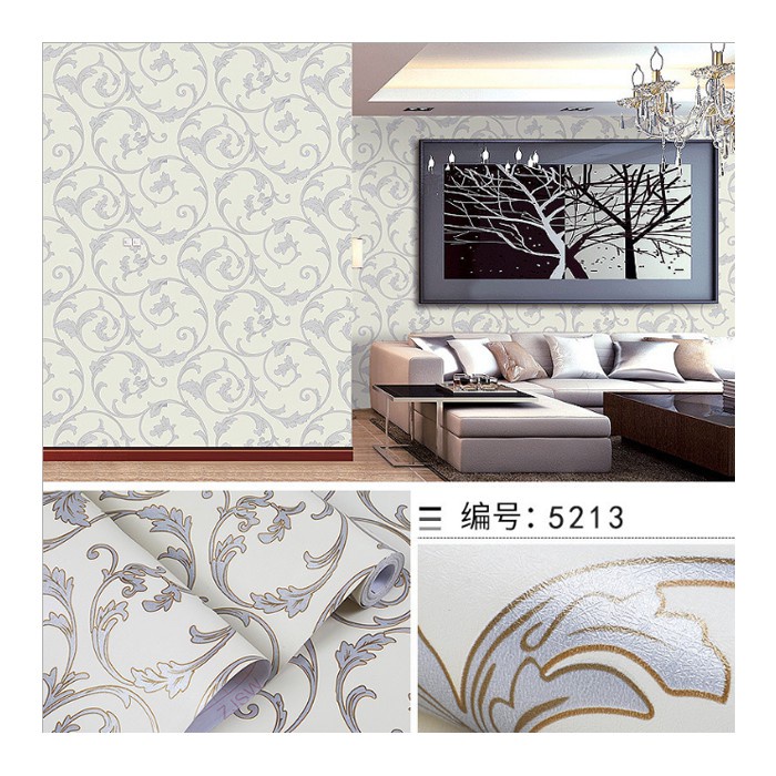 WALLPAPER STIKER DINDING DAUN SILVER LINGKAR DASAR CREM NEW PRODUK