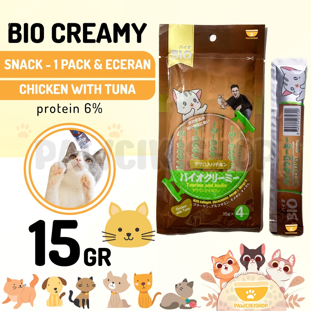 PAWCIKISHOP - BIO CREAMY CHICKEN TUNA ISI 4 / bio creamy / bio creamy treats / bio creamy snack / sn