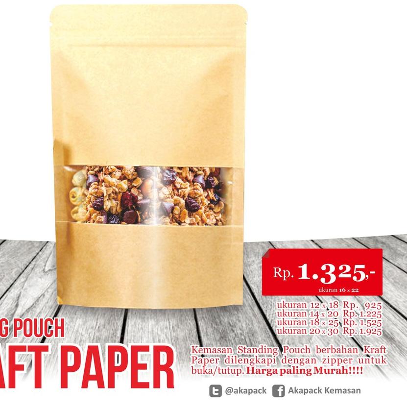 

℮ Spkw 16x22 kemasan Standing Pouch Kraft Paper Zipper isi ☏
