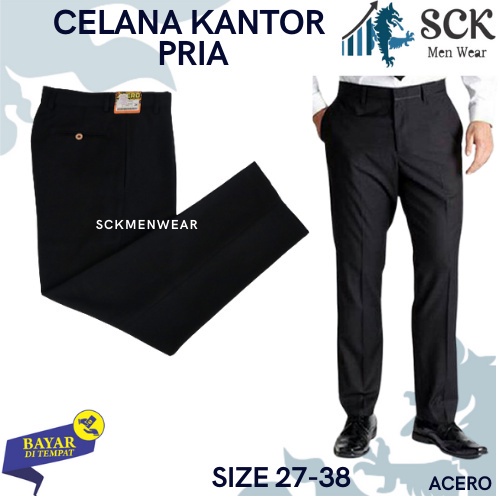 Celana Panjang Pria ACCERO Pola Standar Plui Hitam / Bawahan Basic Formal Bahan Katun / Pakaian Kerja Kantor  sckmenwear GROSIR