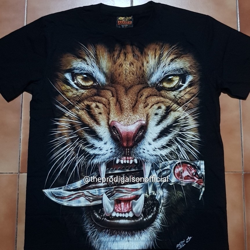 Kaos Rock Chang Import Size XL Harimau Belati HD Glow in The Dark