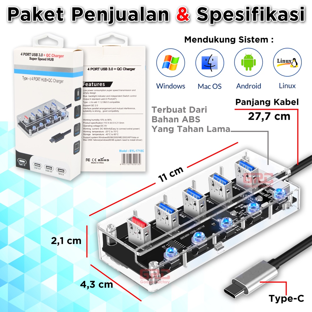 Adapter HUB Type C to 5 Port USB 3.0 Quick Charger Converter