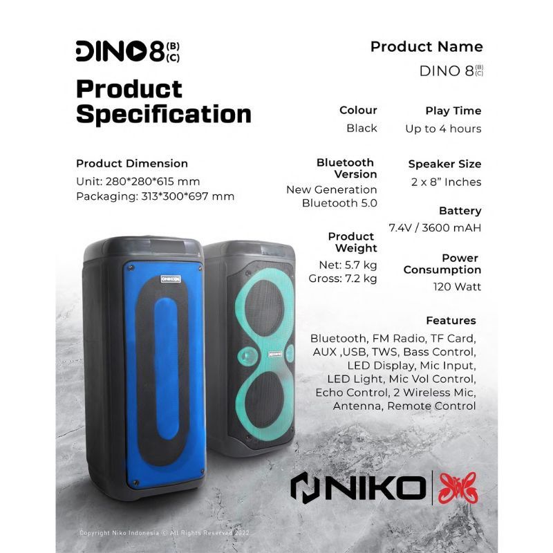 SPEAKER NIKO DINO 8B NIKO Speaker Trolley Dino 8 Series