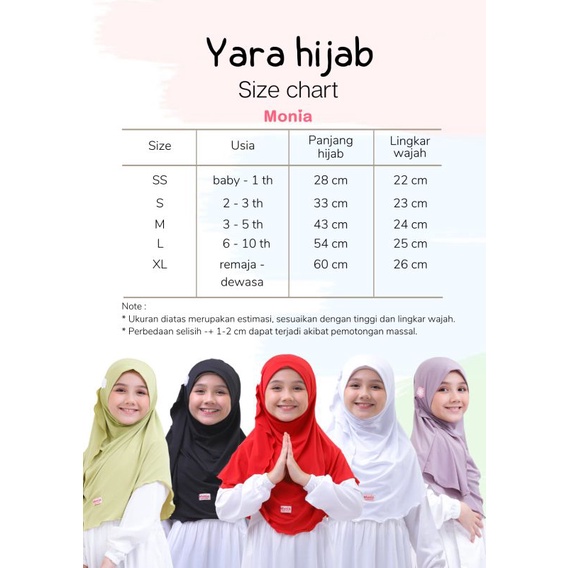 Best Seller Yara Hijab by Monia Hijab Kids size M (3-5th) | Jilbab anak instant terlaris