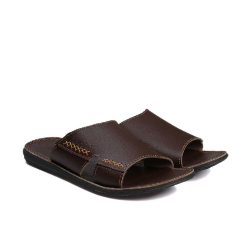 BRLNS1 BROWN (KULIT ASLI) Sandal Kulit Pria Sendal Selop Slide Casual Full Kulit Asli