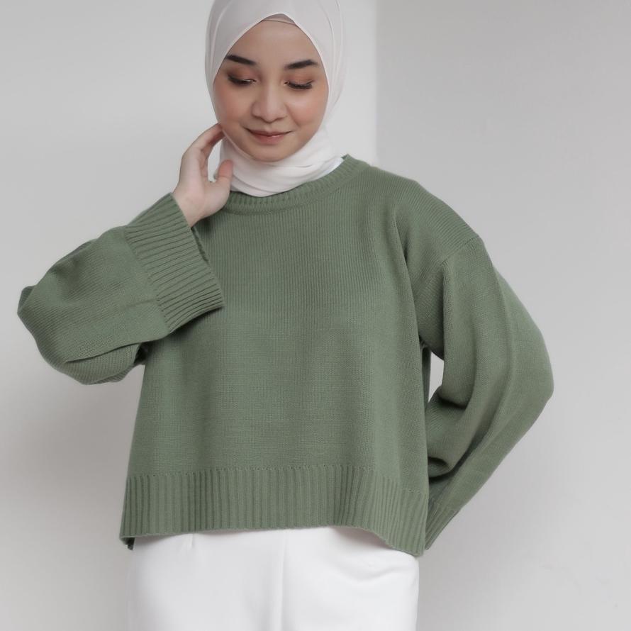 ♖ Ahlami- Noura Basic Crop Top Oversize Crop Top Rajut Sweatshirt Crop Oversize Panjang Lengan Sweat