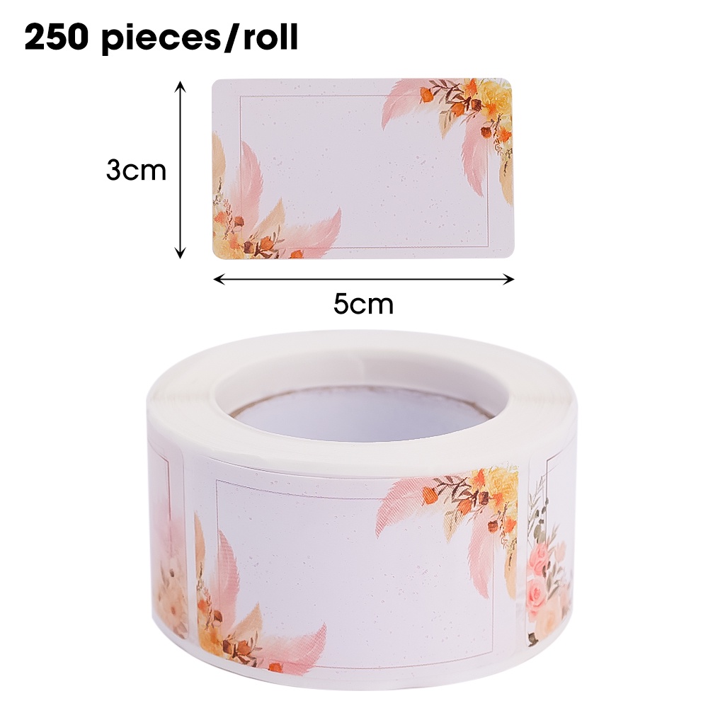 250pcs/roll Self-adhesive Kraft Tag Kertas Dapat Ditulis Kosong Stiker Bunga Kotak Hadiah Tag Dekoratif Penyimpanan Makanan Toples Mark Label Untuk Dapur Kantor Sekolah