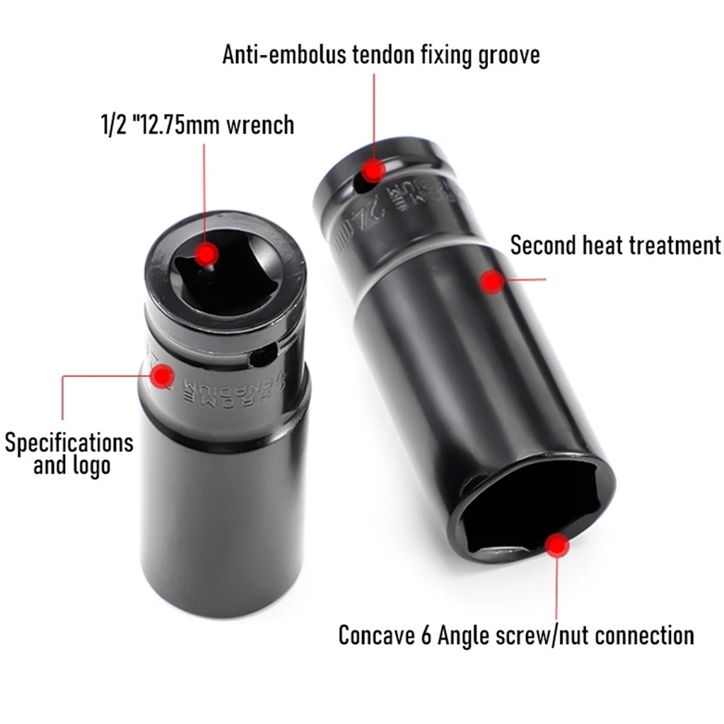 【COD】 Impact Socket Wrench Set 10Pcs 1/2'' Inch 8-24MM Extension Impact Socket Panjang Mencapai Soket Nut Perbaikan Alat Socket Tool