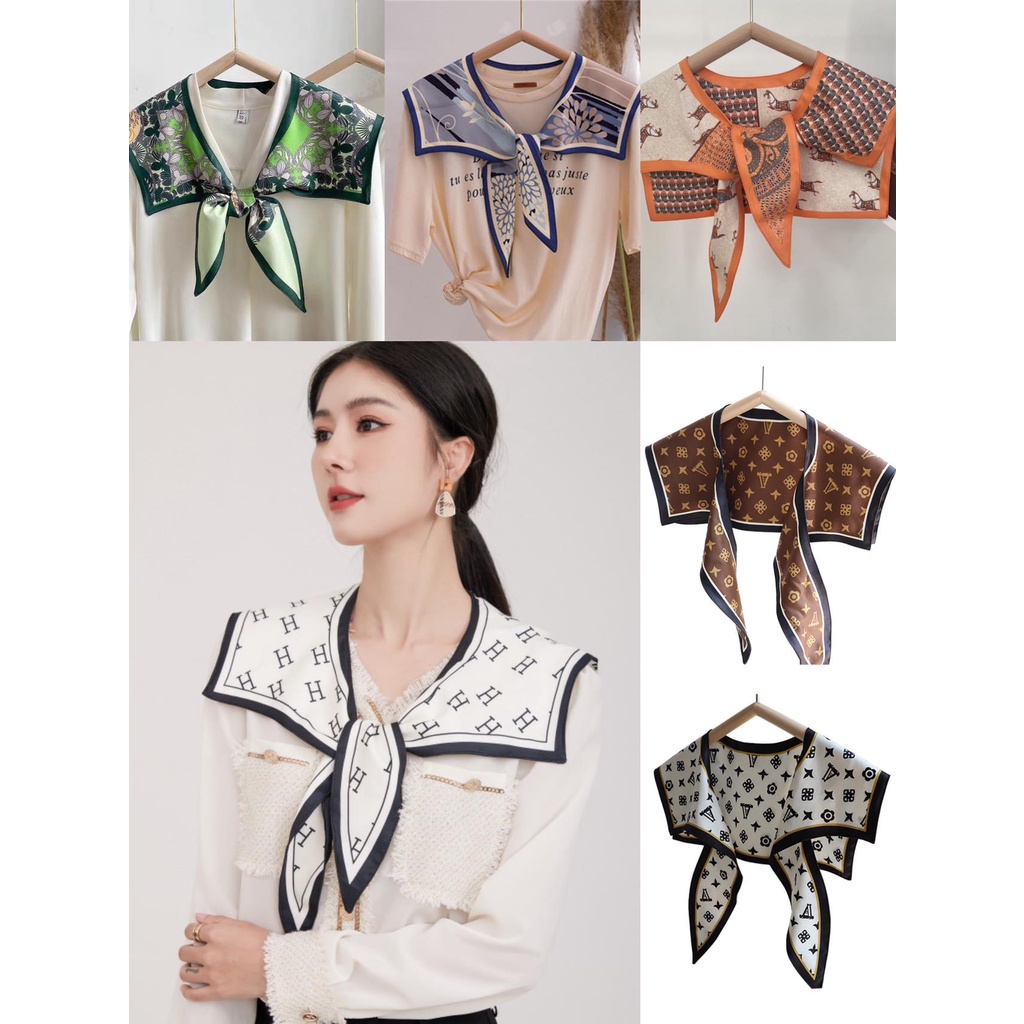 fake collar syal scarf mewah shawl kerah wanita leher motif houndstooth twilly halus