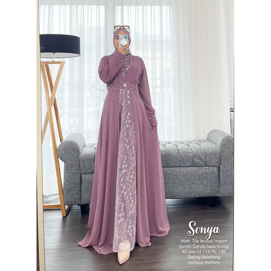Khadijah Humaira Gamis Ceruty Brokat Tile Sonya Terlaris