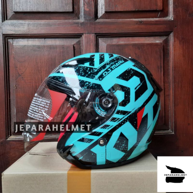 Helm KYT DJ maru Motif #16 Aqua Blue Biru Gloss Original | Helm KYT DJ Maru Halfface Motif Original