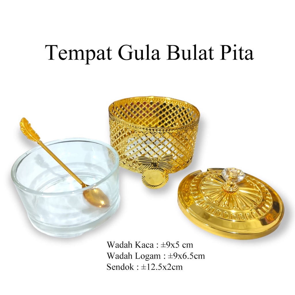 Tempat Gula/Bumbu Kaca &amp; Sendok Emas Gold