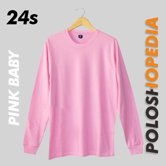 KAOS POLOS LENGAN PANJANG WARNA PINK BABY 24S / BAJU KAOS POLOS PRIA WANITA PINK BABY 24S / KAOS POL