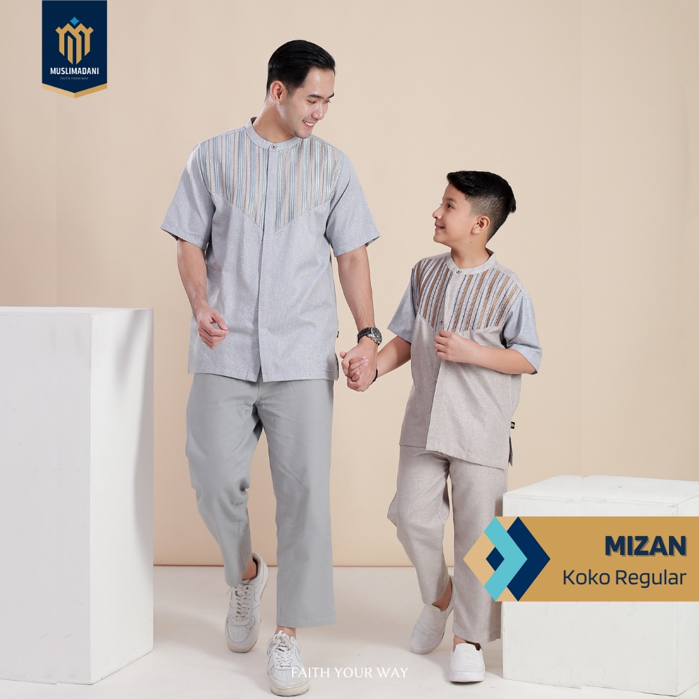 Muslimadani Baju Koko MIZAN Kemko Dewasa Lengan Pendek Baju Muslim Kemeja Koko Pria Bordir-6
