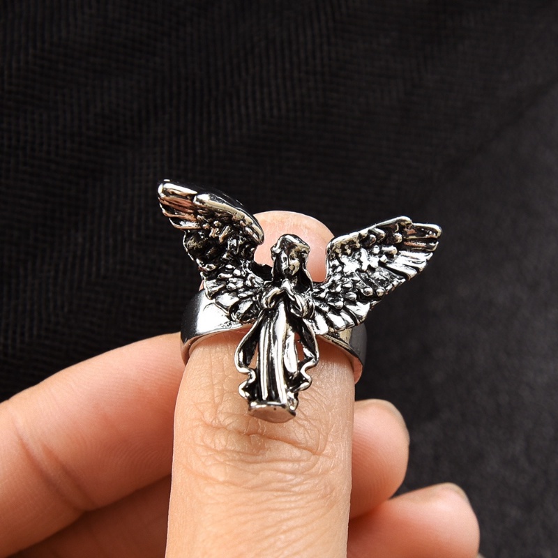 Hip Hop Pesta Pembukaan Cincin Gadis Belanja Perhiasan Aksesoris Vintage Angel Lady Ring Kasual Trendi Hias Rings