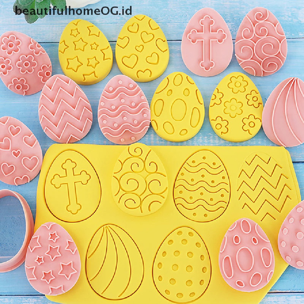 // Beautifulhomeog.id// 10Pcs Telur Paskah Biskuit Cetakan Cookie Cutters Stamp Press Fondant Sugar craft Baking Tool Decor Party **