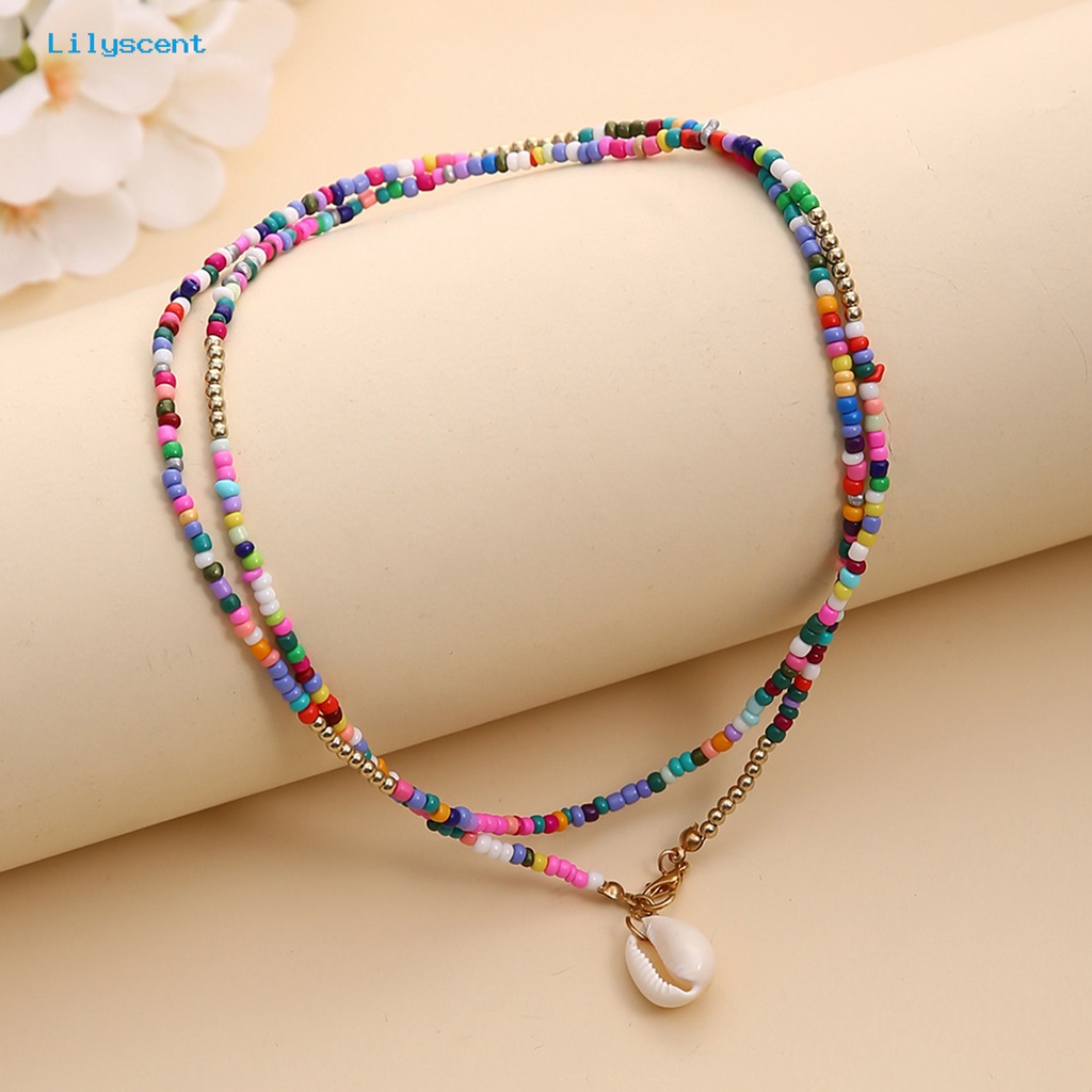 [LS] Kalung Liontin Shell Perhiasan Lapisan Ganda Warna-Warni Bohemian Choker Necklace Untuk Perjamuan