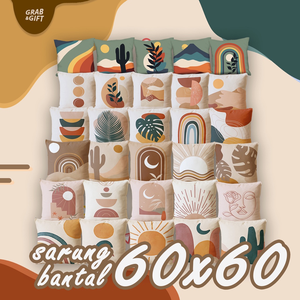 SARUNG Bantal 60x60 cm Sofa Motif Boho Aesthetic Minimalis Estetik Scandinavian Mediteranian Cushion Cover Grabandgift