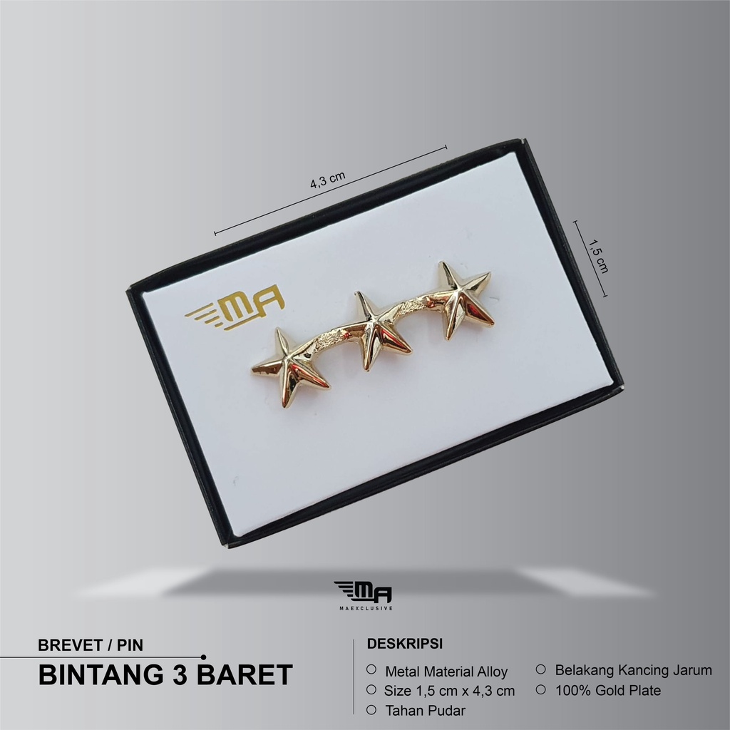 PIN BINTANG 3 BARET PDH BRIVET BREVET PIN BINTANG 3 BARET