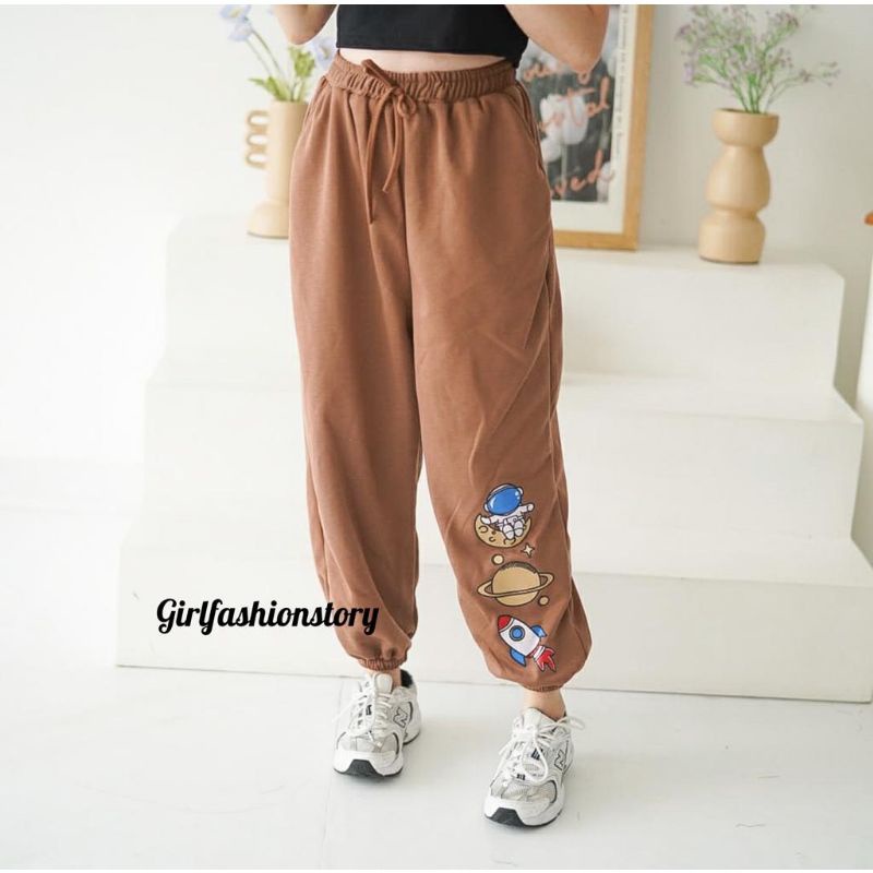 REAL PICT !! CELANA JOGGER WANITA MOTIF ASTRO - JOGGER ASTRO SPORTY FLEECE