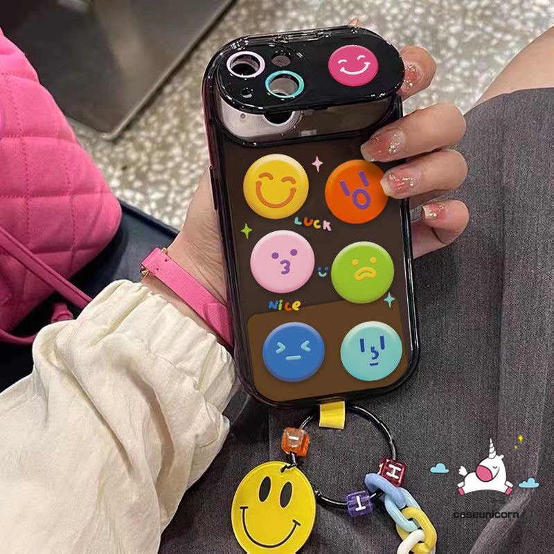 Casing Ponsel Kompatibel Untuk IPhone 7plus 8plus 11 14 13 12 Pro Max7 8 14 Plus XR X XS MAX SE Kreatif Flip Make Up Cermin Kartun Lucu Smiley Smile Lembut TPU Silicon Case