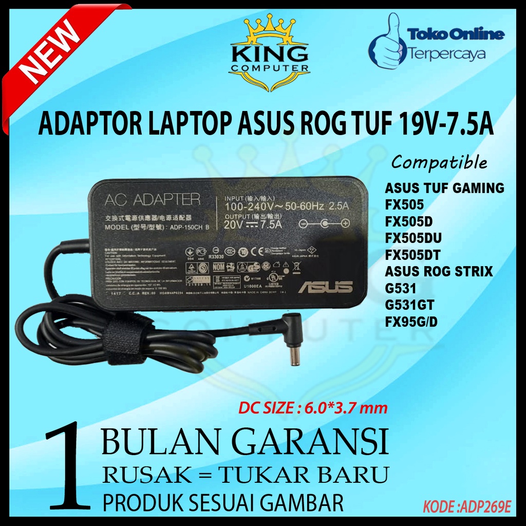 Adaptor Charger Asus ROG TUF GAMING 20V 7.5A ( 6.0*3.7 ) ORI