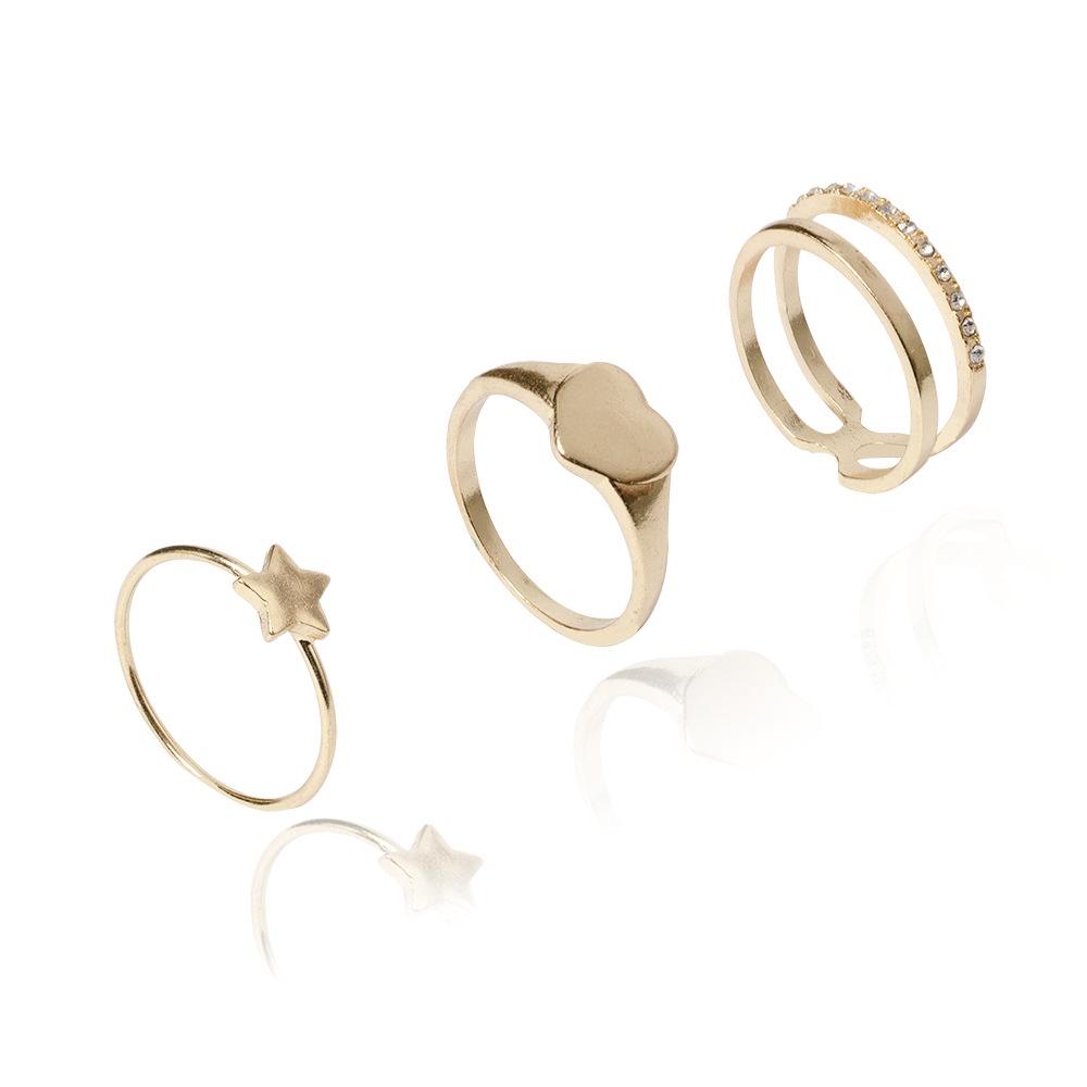 Ins Sangat Sederhana Gaya Cinta Sederhana Pentagram Cincin Geometri Adonan Goreng Pola Memutar Bertatahkan Berlian 8-piece Ring Set