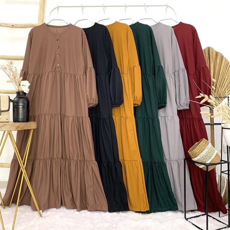 TERLARIS Gamis jumbo mayung busui kancing rempel 3 susun motif polos bahan waffle merk cocobee (kode