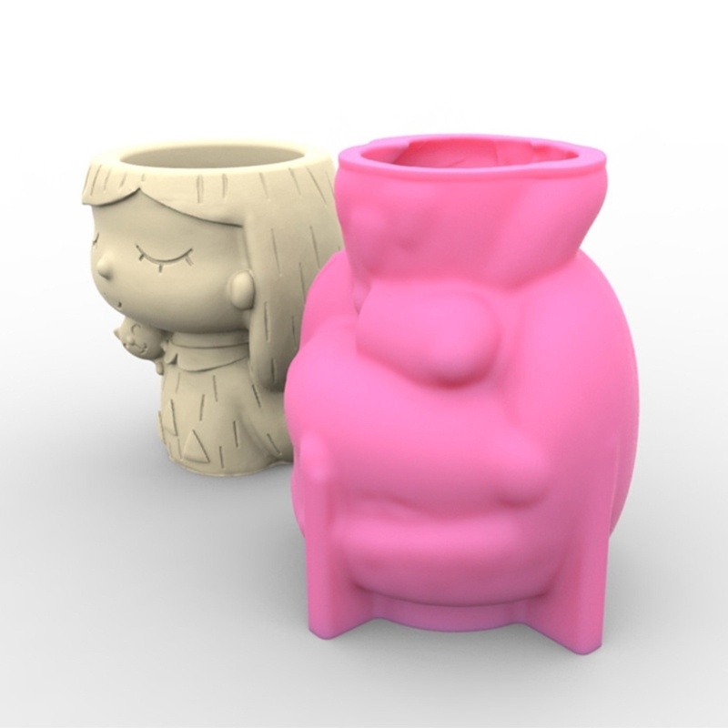 Siy Cetakan Pot Bunga Wajah Silikon DIY Succulent Planter Pot Mold Gypsum Clay Mold