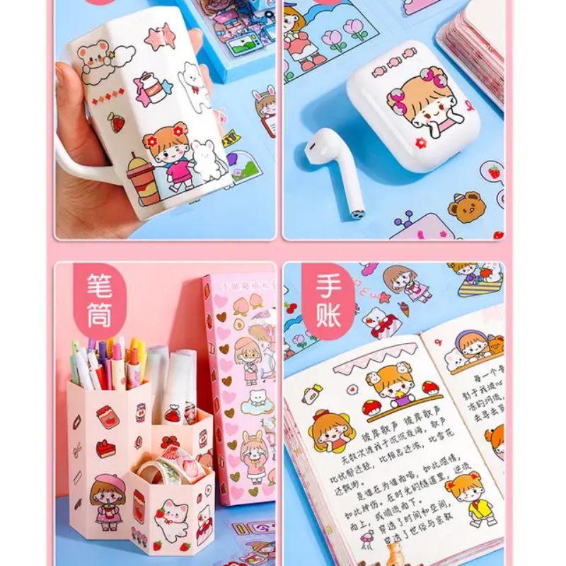 Sticker Waterproof Karakter Lucu Sticker Momo Sriker Viral Dapat Box isi 100 Lembar