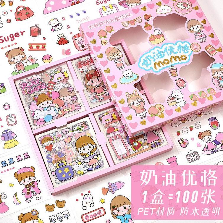 

12.12 Promo Brand 100 PCS Stiker MOMO Motif Kartun Korea Lucu Anti Air Bahan PET !!