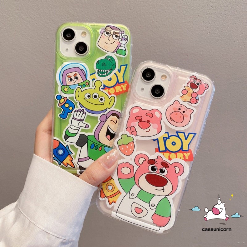 Compatible For iPhone 7 8 6 6S Plus 11 14 13 12 Pro Max XR X XS MAX Cartoon Toy Story Cute Strawberry Bear Lotso Buzz Lightyear Alien Silicon TPU Soft Shockproof Airbag Case