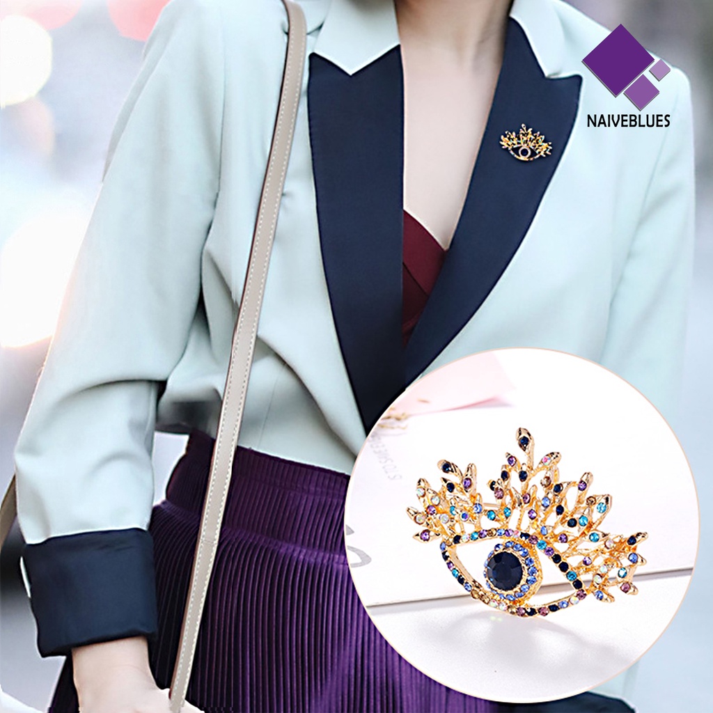 &lt; Naiveblues &gt; Lapel Pin Pakaian Elegan Portable Cinta Hati Mata Hias Berlian Imitasi Pin Untuk