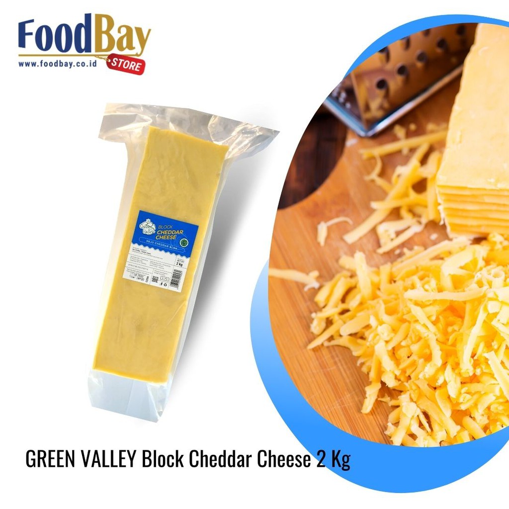 GREEN VALLEY Block Cheddar Cheese 2 Kg / Keju Cheddar Blok 2000 Gr