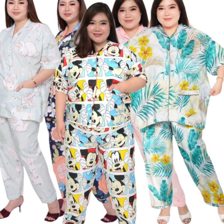 Harga Termurah PIYAMA BSIZE/JUMBO WANITA LD 130 / BAJU TIDUR SET CELANA PANJANG LENGAN PENDEK