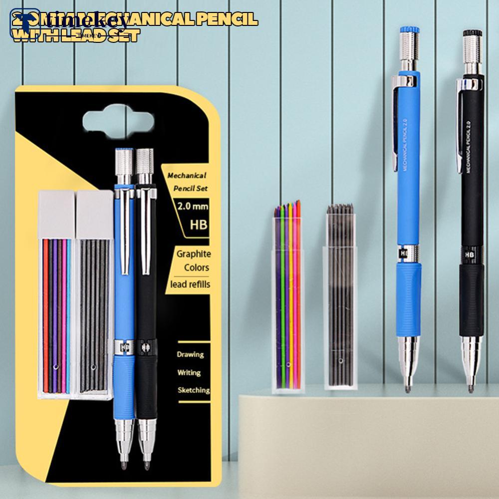 Timekey 2.0mm HB Pensil Mekanik Dengan Lead Set Pensil Otomatis Dengan Isi Ulang Lead Core Warna/Hitam Untuk Gambar Serut Seni Sketsa Tulisan G2U1