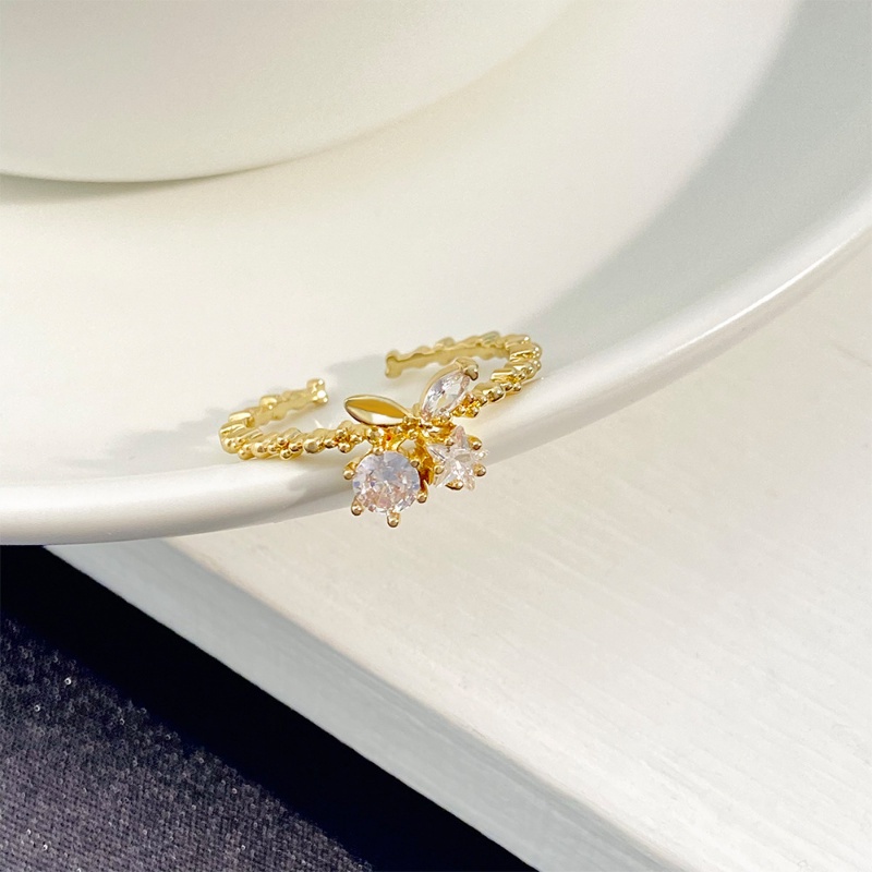 Vintage Mewah Zirkon Cherry Cincin Untuk Wanita Fashion Gelombang Tidak Teratur Pembukaan Cincin