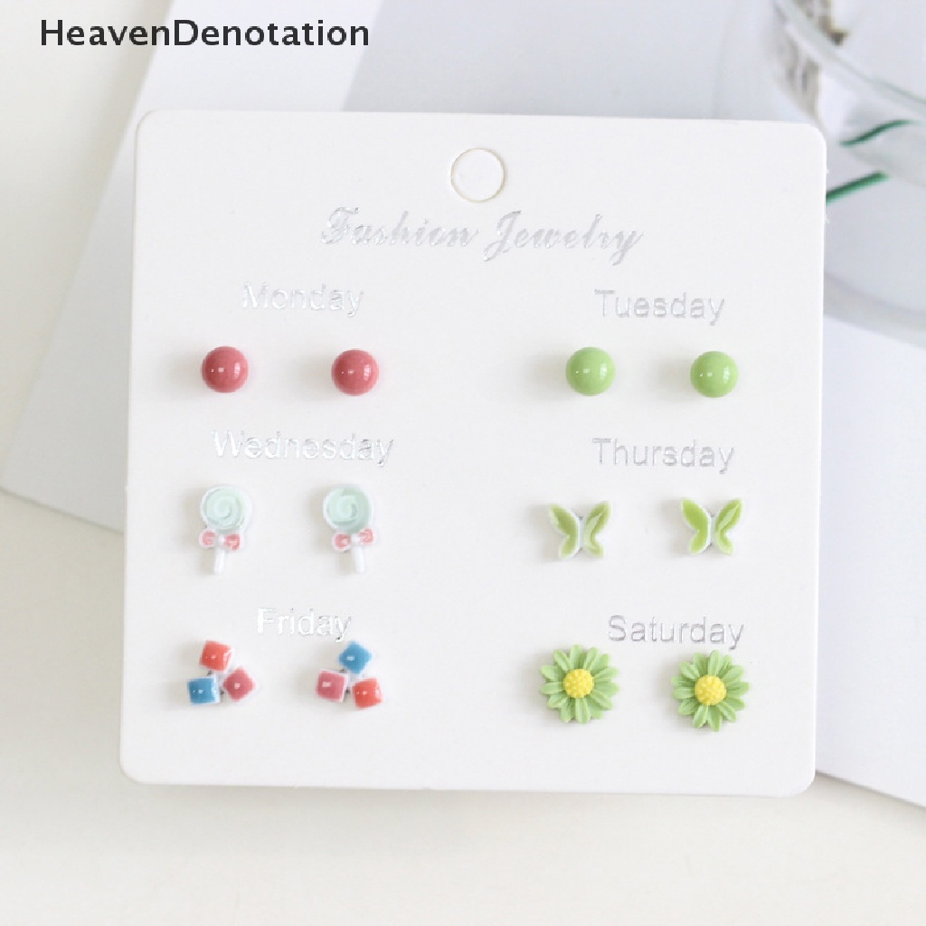 [HeavenDenotation] 1set Fashion Kartun Lucu Keramik Stud Earrings Set Fashion Perhiasan Anting Halus Untuk Wanita HDV