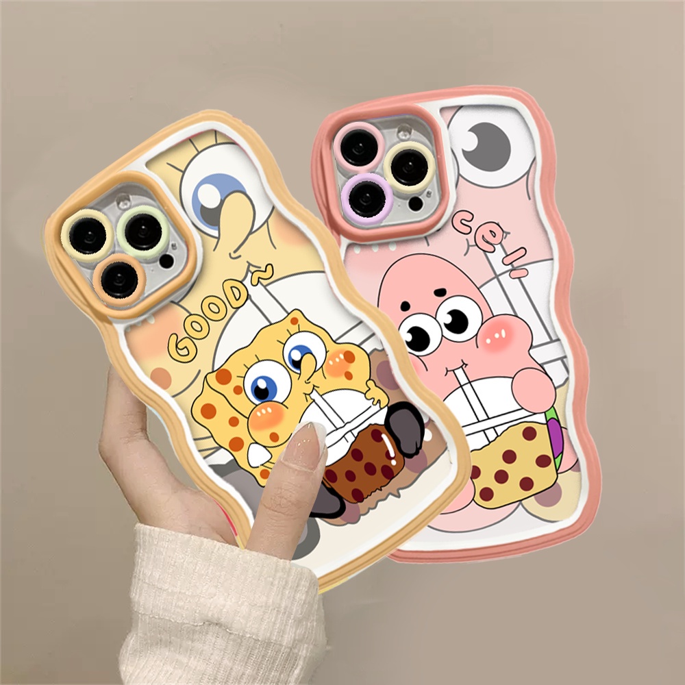 IPHONE Casing SpongeBob Untuk Iphone14 14 Pro MAX IPhone13 Pro MAX 11PRO 11PRO MAX 12 12Pro MAX XR XS Max6 6S 7 8 Plus SE 2020 Lucu Bubble tea Dan Patrick Star TPU Ponsel Kreatif Soft Cover