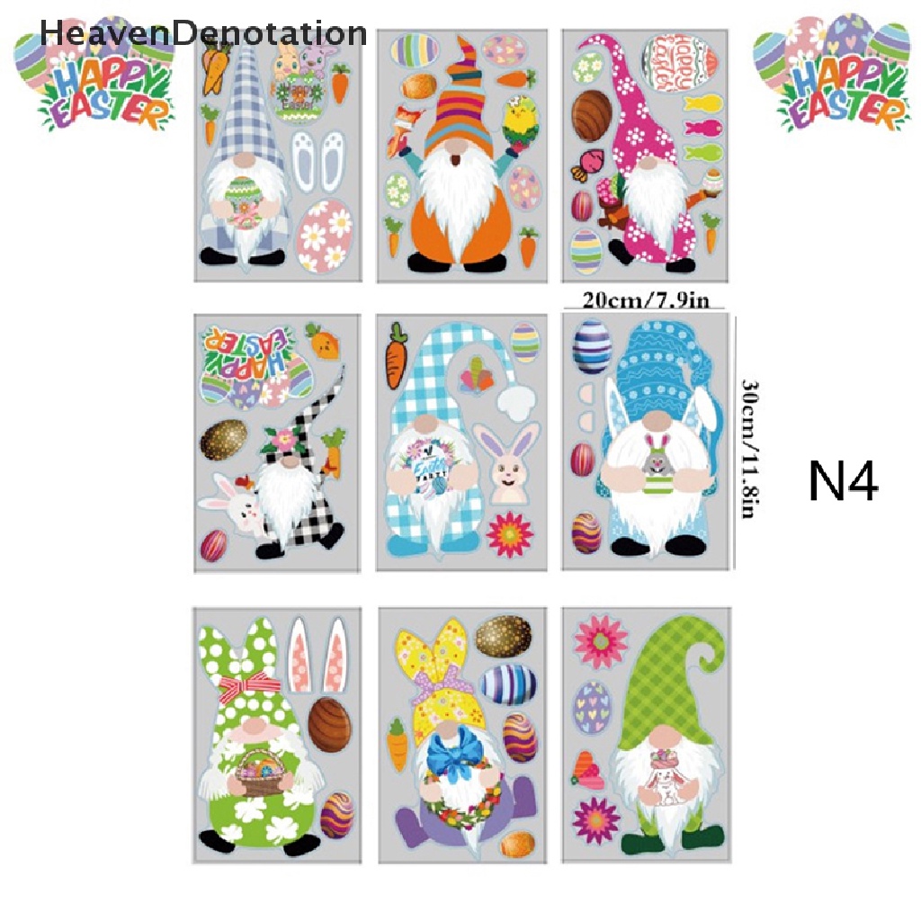 [HeavenDenotation] 9pcs Stiker Jendela Kaca Happy Easter Colorful Bunny Eggs Wall Sticker 20x30cm HDV