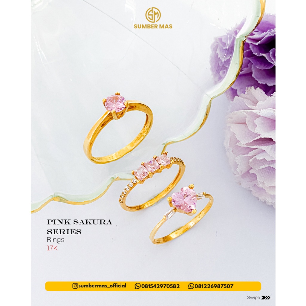 PINK SAKURA &amp; DIAMOND LOOK SERIES RINGS 17K - SUMBER MAS