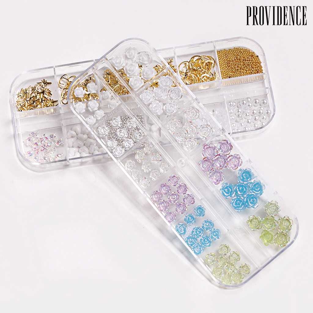 Providence 1kotak Nail Art Decor Shiny Tiga Dimensi Glitter Tidak Jatuh DIY Mini 12kisi Busur Mutiara Imitasi Camelia Manicure Decor Wanita Supply