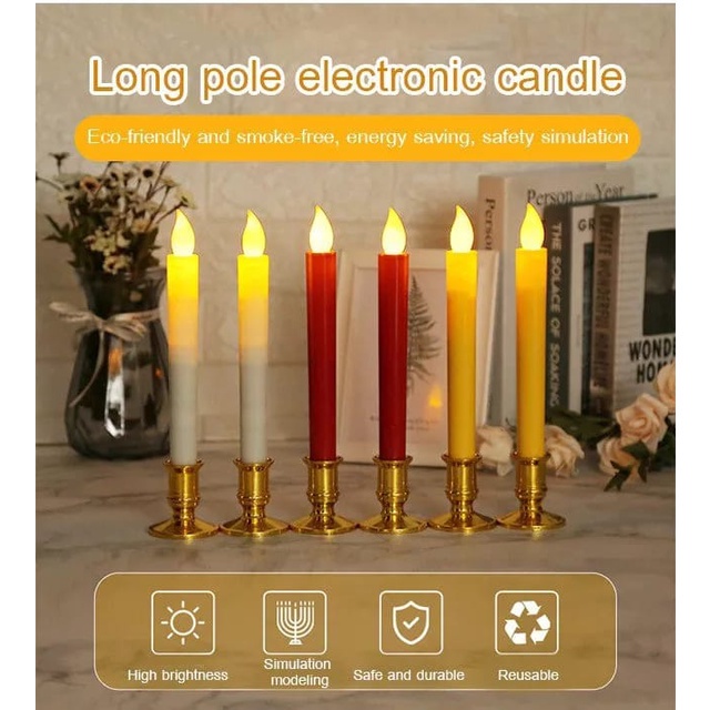 2 Buah Lilin LED Kelap-kelip Kuning, Lilin Lancip Plastik Tanpa Api murah