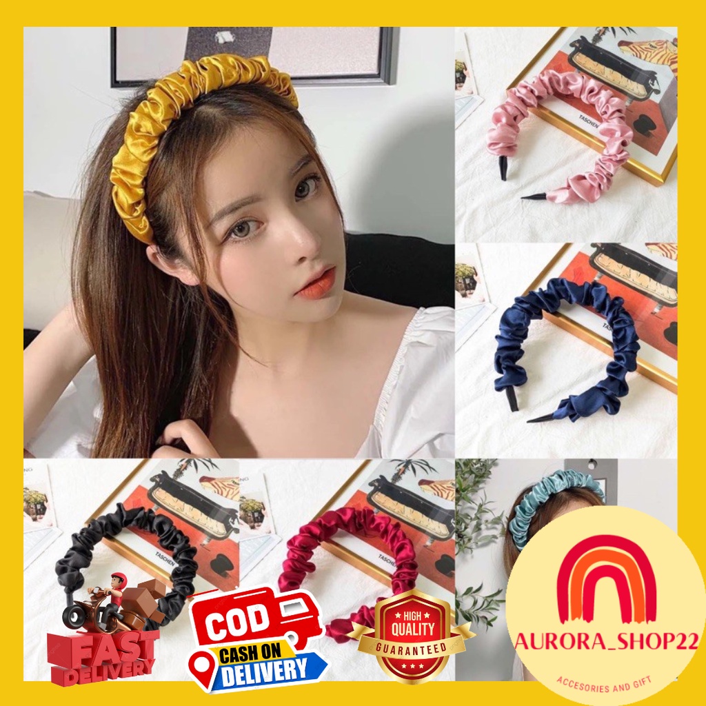 [COD] BANDO SCRUNCHIE BESAR KERUT ALA KOREA BANDO KOREA SATIN RUFLE SERUT KREAN HEADBAND BESAR IMPORT