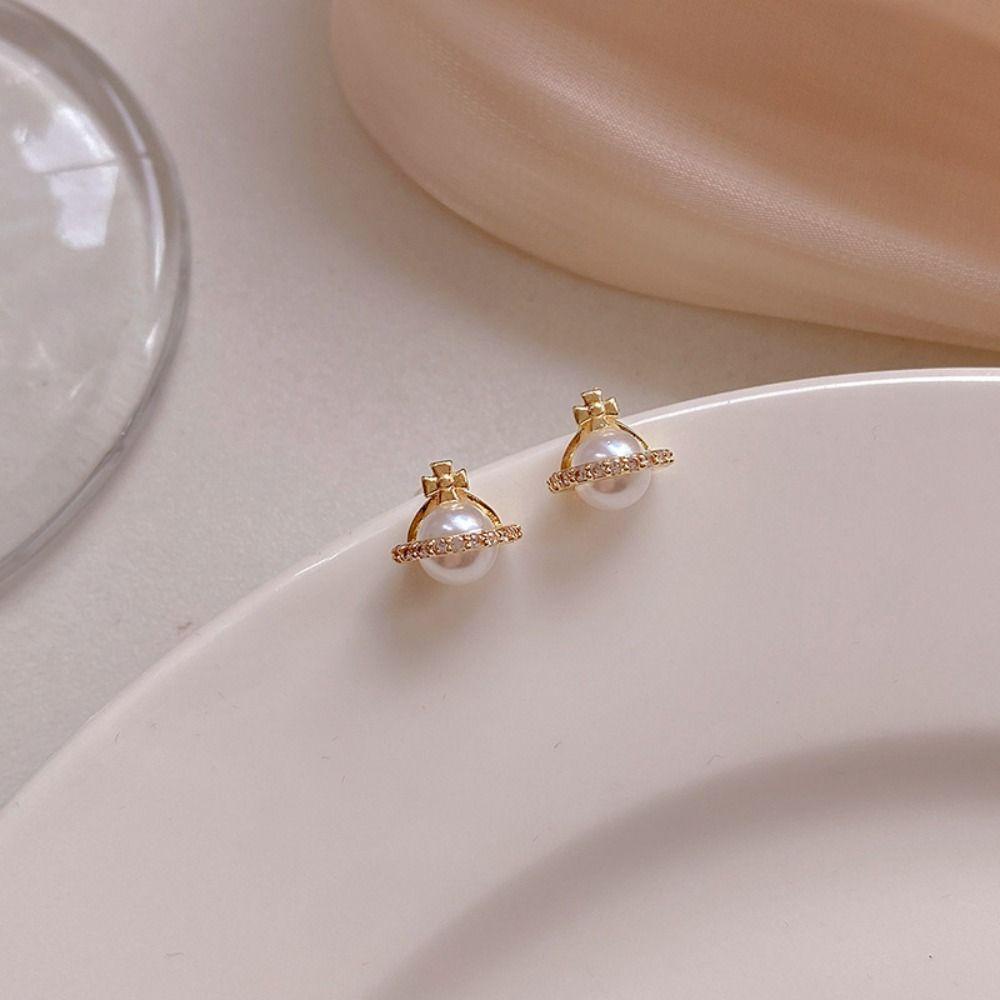 Mxbeauty Anting Planet Trendy Mini Mutiara Mewah Elegan Fashion Manis Perhiasan Fashion