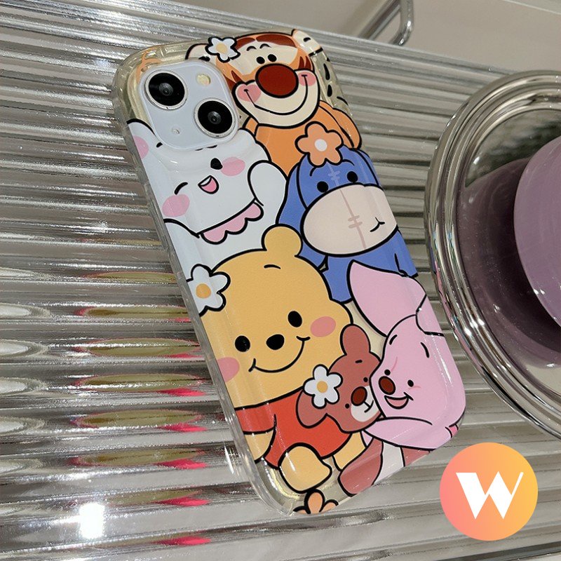 IPHONE Kartun Lucu Winnie The Pooh Bear Full Case Kompatibel Untuk Iphone11 13 12 14 Pro Max X 7 6s 6 8 Plus XR XS Max SE 2020 Lembut TPU Shockproof Airbag Penutup Belakang