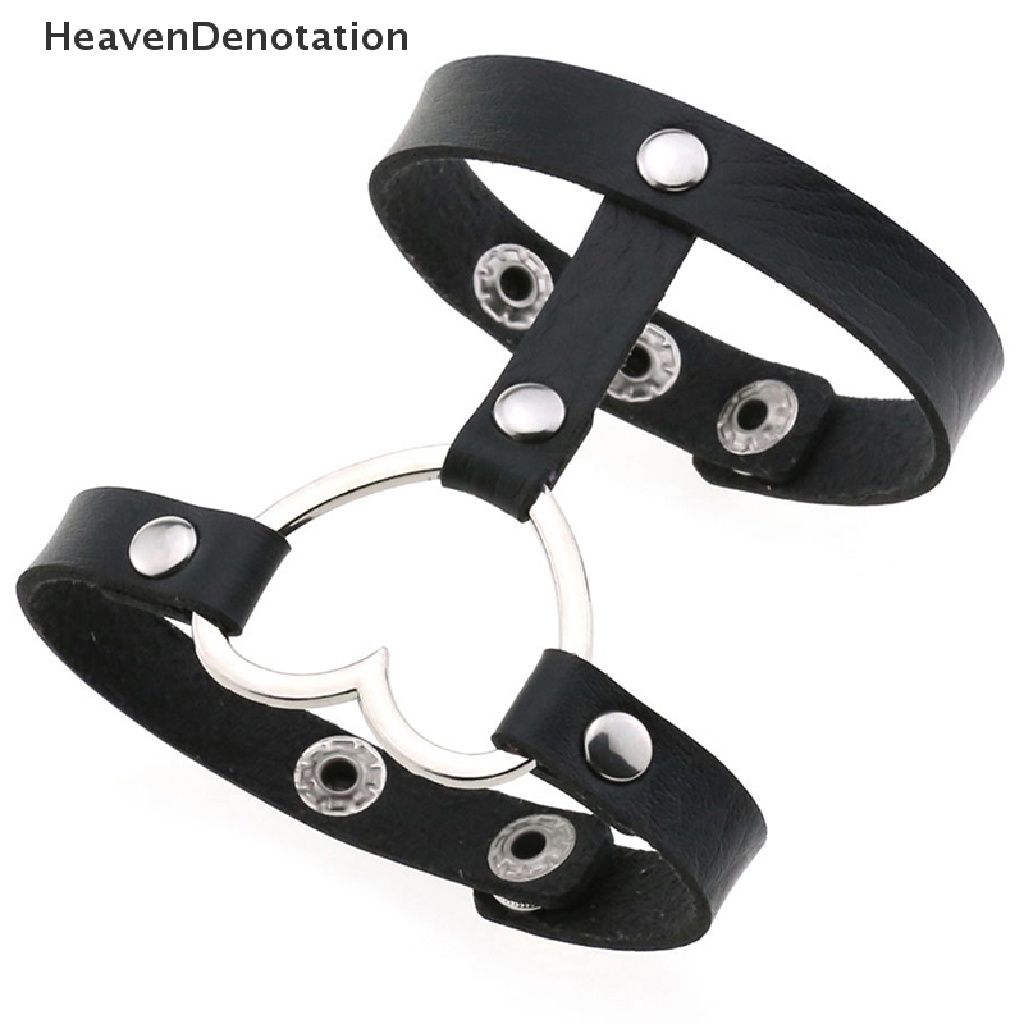 [HeavenDenotation] Punk Gelang Kulit Hitam Untuk Pria Wanita Gelang Jantung Gothic Bracelet HDV