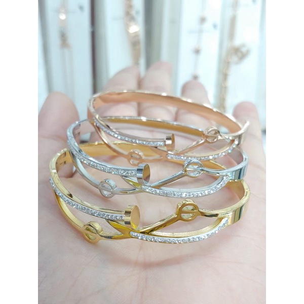 gelang bangle permata fashion wanita titanium anti karat anti luntur